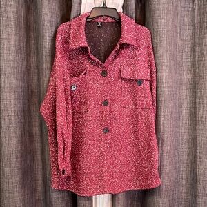SHEIN Red Long Sleeve Boxy Button Down Thin Jacket